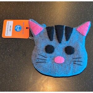 BNB Crafts Inc. BP-055 Gray Felt Cat Face Makeup Bag Pouch, Pink/Black, Zipper